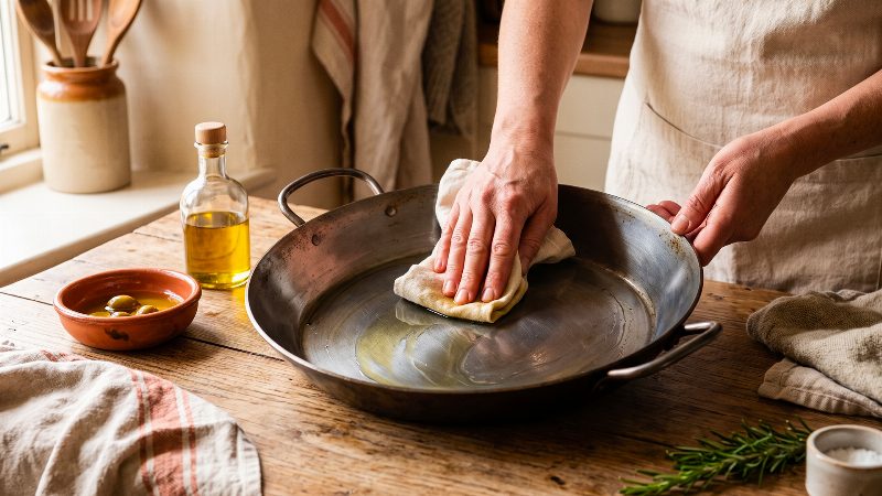 Entretenir une poêle à paella en acier poli